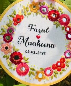 Couple Name Hoop With Mirror Embroidery