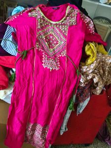 Embroidered Cotton Kurta with Mirror Work