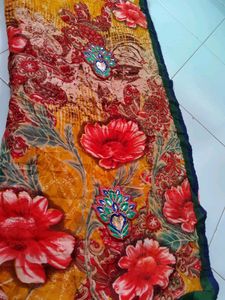 Printed Saree With Work &amp; Unstitched Blouse