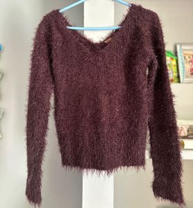 Burgandy shimmery fur sweater
