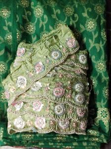 Elegant Green & Gold Floral Fabric
