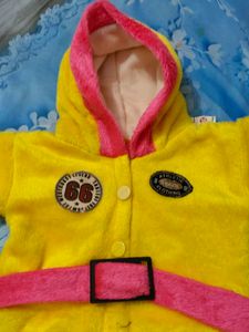 Cute Yellow Hooded Fleece Coat