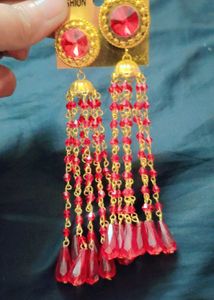 Red Beaded Tassel Earrings