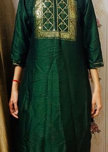 Elegant Emerald Green Kurta with white palazzo