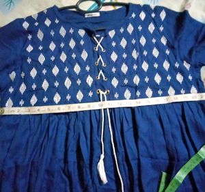 Navy Blue  White Embodeiry Design Tops(Long Shoulder)