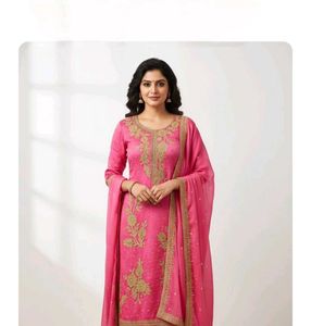 💖Elegant Pink Unstitched Embroidered Kurta Set
