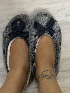 Cozy Fuzzy Slippers with Bow Detail