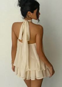 Elegant Cream Halter Neck Dress