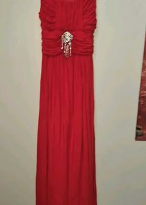 Elegant Red Ruched Dress with Embellishment