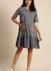 Cute office Grey Embroidered Kurta