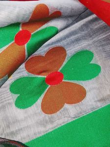 Stylish Grey Saree with Colorful Motifs