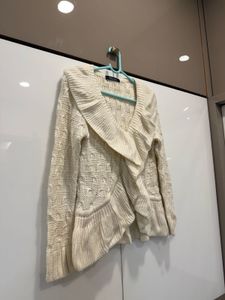 Cream Ruffle Knit Cardigan
