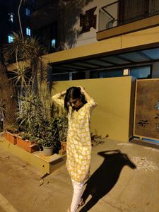 Yellow Floral Kurta with Embellished Neck