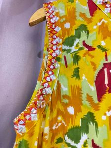 Yellow Kurta with Embellished Neckline