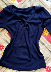 Navy Blue Henley Long Sleeve Top