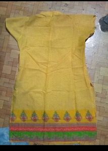 Yellow Embellished Neckline Kurta and Purse 👜