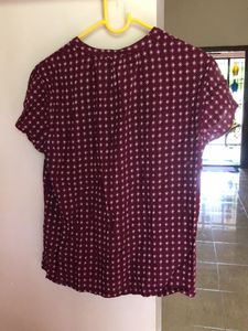 Maroon Printed Button-Up Top