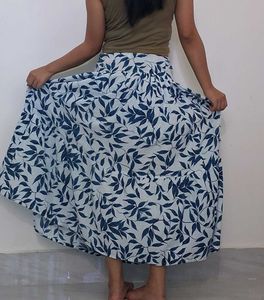 Bohemian Leaf Print Tiered Maxi Skirt