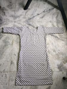 White Kurta with Black Leaf Print
