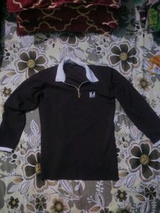 Brown Zip Neck Collared Tshirt