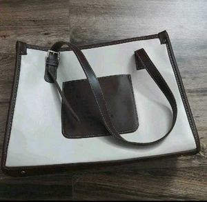 Chic White & Brown Tote Bag