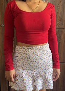 Red Long Sleeve Crop Top