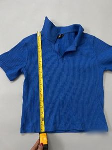 Max Ribbed Blue Polo Crop Top