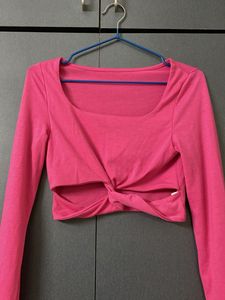 Hot pink Cropped Twist Front Top
