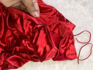 Stunning Red Satin Ruched Halter Dress