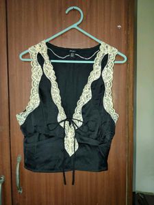 Black Lace Trimmed Halter Top
