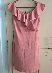 Chic Pink Ruffle Wrap Dress