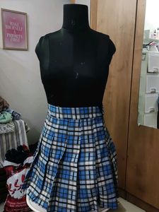 Blue Plaid Pleated Skirt