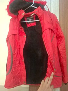 Red Fur Hooded Winter Jacket