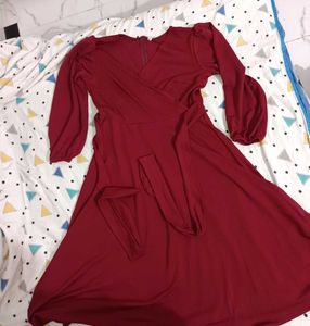 Elegant Burgundy Wrap Midi Dress
