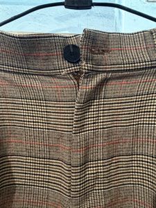 Brown Plaid Wide Leg Pants