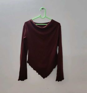 Maroon Ribbed Asymmetrical Top✨