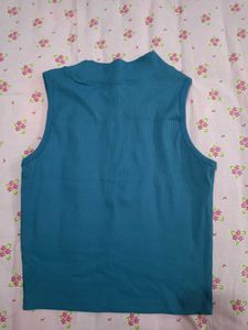 Teal Ribbed Mock Neck Sleeveless Top