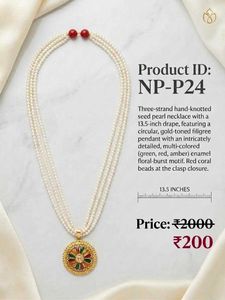 Handmade Elegant Faux Pearl & Enamel Necklace