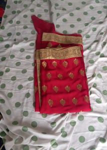 Red Embellished Saree with Gold Border