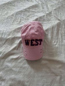 Pink Distressed "West" Baseball Cap