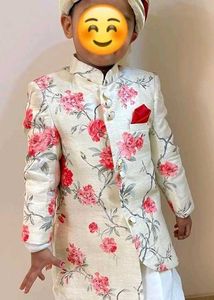 raw silk ivory colored kids sherwani with dhoti