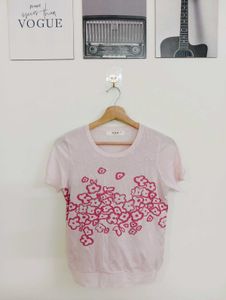 Cute Pink Floral Short Sleeve Top