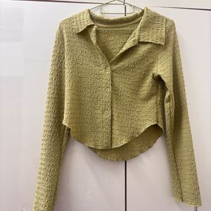 Sage Green Textured Popcorn Button-Up Top