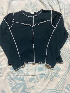 Black Ribbed Round Neck Cool Top