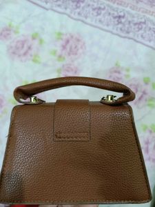 Brown Structured Top Handle Bag