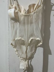 Sheer Mesh Corset Bodysuit in Ivory