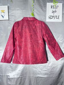 Chic red  Textured  leather Jacket