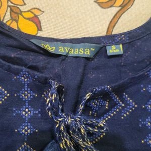 Navy Blue Printed Kurta with Tassels