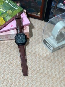 Stylish Digital Watch with Brown Leather Strap