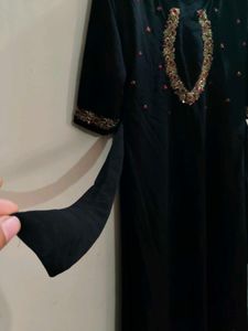 Elegant Black Handwork Aline Kurta with Dupatta
